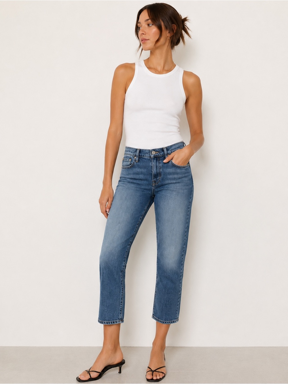 FRAME Le Garçon Crop Jeans Medium Wash Cropped Denim Size 26